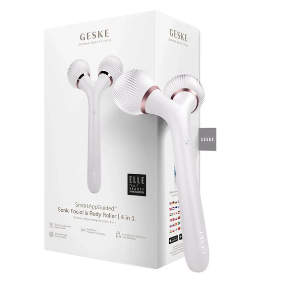 Электронный ультразвуковой ролик для лица и тела GESKE Sonic Facial&Body Roller 4в1 magenta, Бирюзовый
