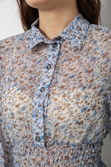 Блуза жіноча з принтом шифонова, колір синій, 230R1502 | Зображення 4