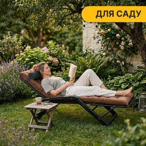 Розкладне крісло ліжко з оксамитовим матрацом LEOBRO Brown (LB-FCB-G4-BRN) | Зображення 1