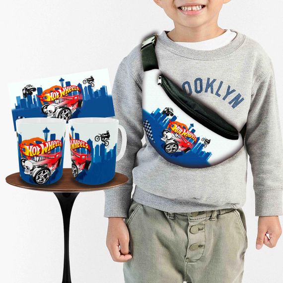 Набор: детская сумка-бананка+кружка Хот Вилс "Hot Wheels" 32х15см,бананка для мальчика через плечо (01002)