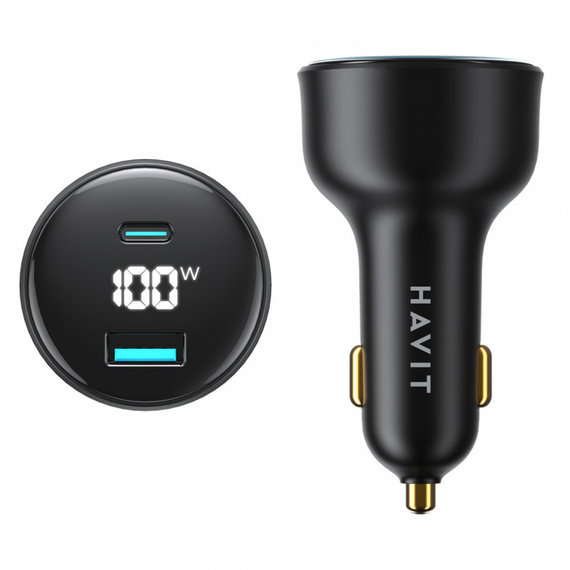 Автомобільний зарядний пристрій 100W HAVIT HV-CC100W USB+USB-C зі швидкою зарядкою | Зображення 3