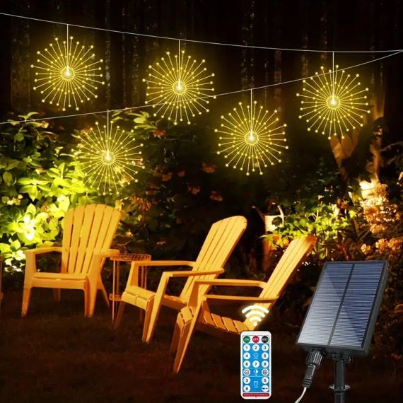 Світлодіодні кульові лампи Solar Starburst, світлодіодні  вогні з дистанційним керуванням, 8 режимами Теплий білий