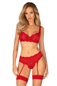 Комплект с поясом для чулок Obsessive Amor Cherris set Красный L/XL