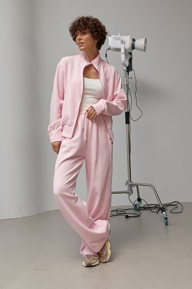 Спортивний костюм із кофтою на бликавці та широкими штанами - пудра цвет, M (є розміри)