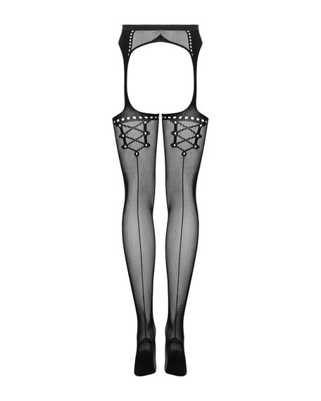 Сітчасті панчохи-стокінги зі стрілкою Obsessive Garter stockings S314 S/M/L, чорні, імітація гартері | Зображення 5