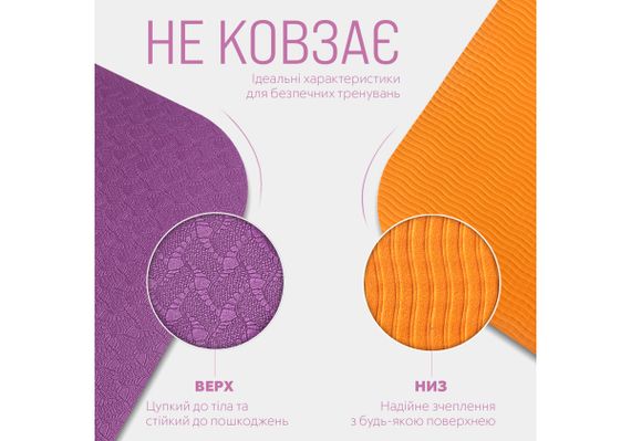 Килимок для йоги та фітнесу EasyFit TPE+TC 6 мм двошаровий фіолетово-оранжевий (EF-1924-VO) | Зображення 2