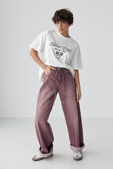 Кольорові джинси Baggy на зав'язках - бордо цвет, 36р (є розміри) | Зображення 2