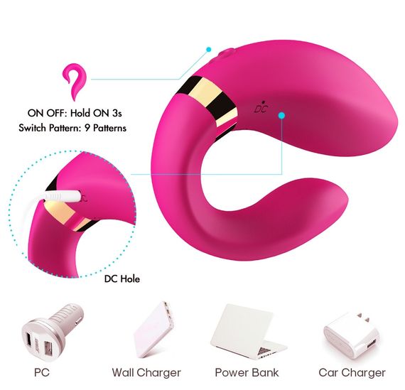 Вибромассажер для пар Boss Series с пультом ДУ - Couple Vibrator Pink USB 9 Function, BS5200030 sexstyle | Зображення 6