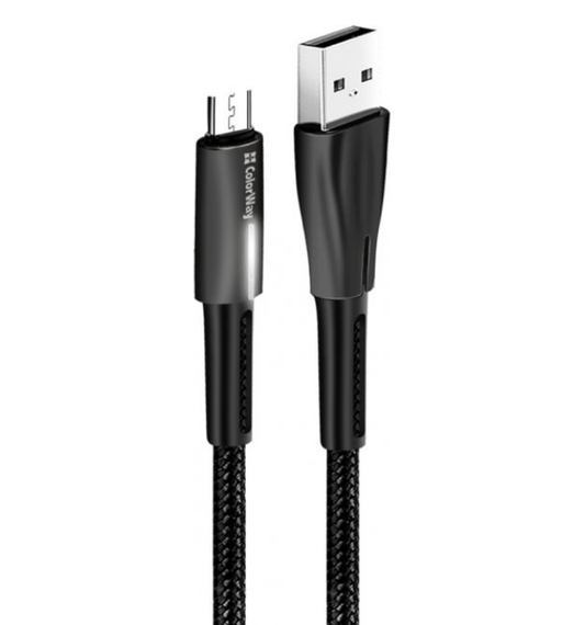 Кабель USB MicroUSB ColorWay CW-CBUM035-BK 2,4A плетений шнур 1м чорний | Зображення 1