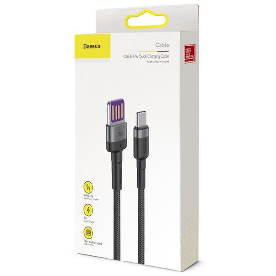 Дата кабель Baseus Cafule QC Double-Sided Blind Interpolation USB to Type-C 40W (1m) (CATKLF-PG) | Зображення 3