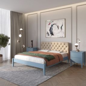 Односпальне дерев&#039;яне ліжко Mebigrand Рим ДК Сіро-синій (S7010R90B)/Аляска 23 (Бежевий) Б3 90х190 см