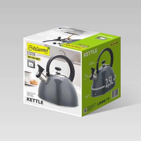 Чайник із свистком Maestro МR-1302Grey 2.5 л сірий | Зображення 3
