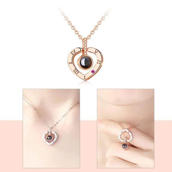 Кулон у формі серця з проекцією "I love you" на 100 мовах світу / Жіночий кулон з ланцюжком / Підвіска на шию | Зображення 7