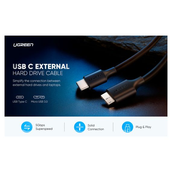 Дата кабель USB-C 3.1 to Micro USB 3.0 1.0m 3A US312 black Ugreen (20103) | Зображення 3