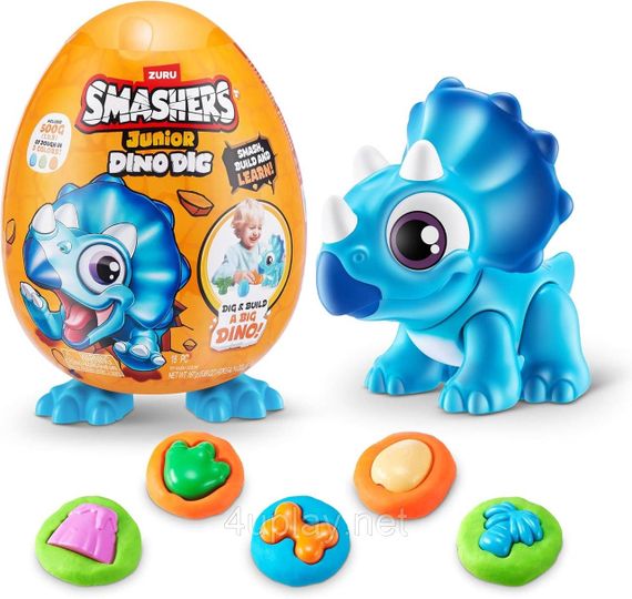 Игровой набор с динозавром Трицератопс и тестом для лепки Zuru Smashers Junior Dino Triceratops