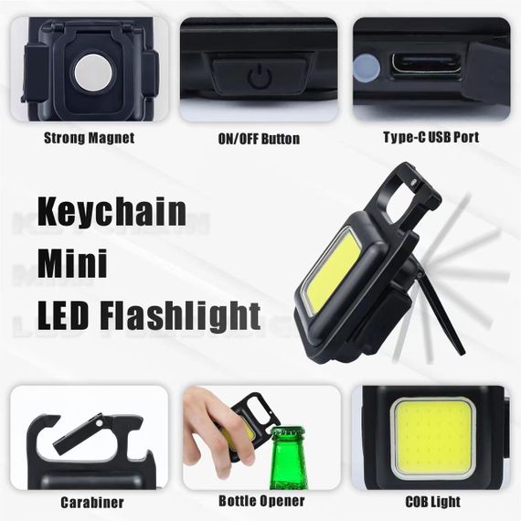 Многофункциональный мощный аккумуляторный фонарик LED Mini X80. Фонарик брелок, магнит, карабин, открывашка | Зображення 2