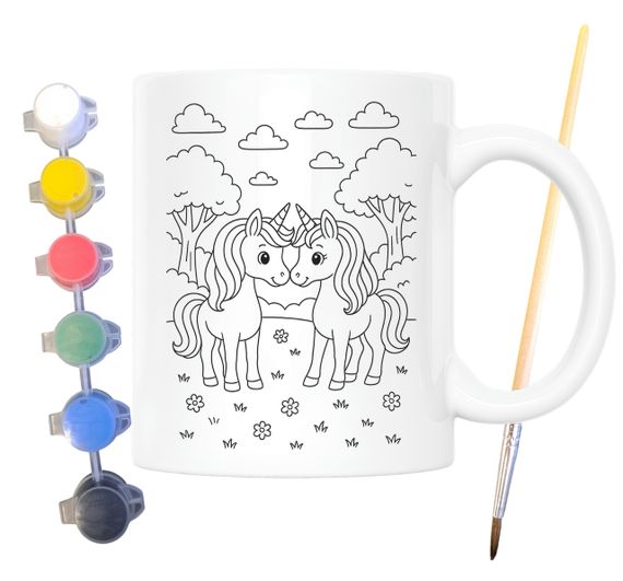 Набор для творчества кружка раскраска Единороги в лесу 330 мл белая (КР0136) | Зображення 1