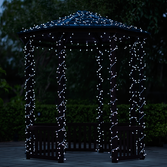 Новорічна гірлянда вулична 30 м 300 LED з сонячною батареєю чорний провід Білий SB300L30MBW | Зображення 1