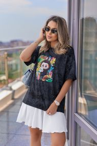 Женская футболка тай дай варенка с принтом Labubu цвет черный, размер 50/52, GF05254