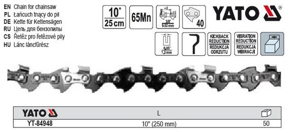 Ланцюг YATO Польша l= 10"/ 25 см (40 ланок) для ланцюгових пил з направляючою шиною YT-84925 YT-84948 | Зображення 1