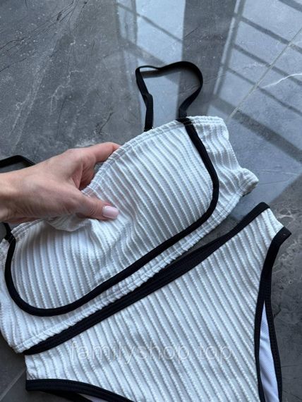 Белый раздельный купальник в рубчик с топом бандо и высокой посадкой, MBк988 размер M, цвет белый | Зображення 7