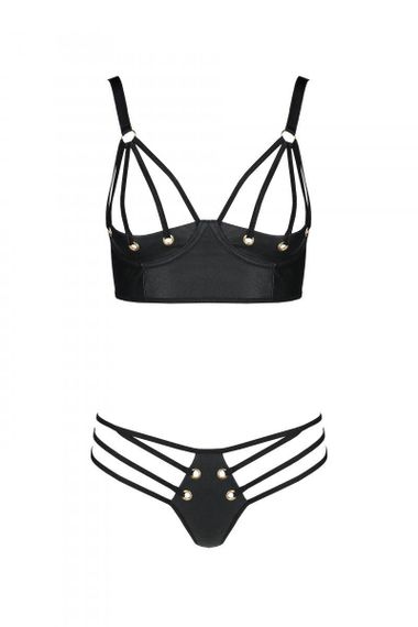 Комплект з екошкіри з люверсами та ремінцями Passion MALWIA BIKINI L/XL, black, бра та трусики sexstyle | Зображення 2
