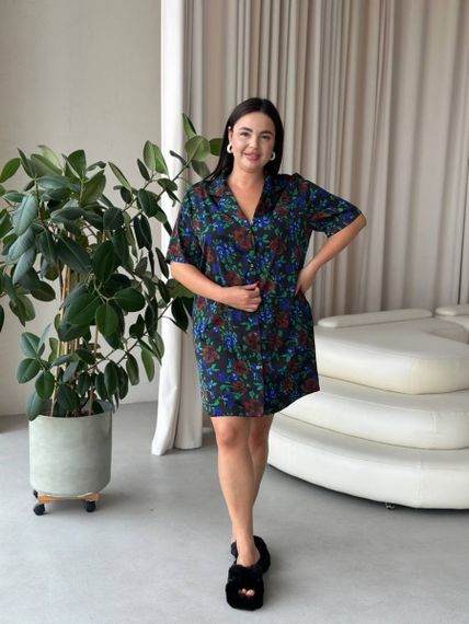 Шовкова сорочка на ґудзиках для дому PLUS SIZE