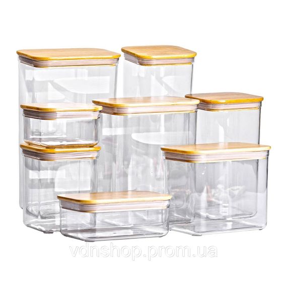 Набор банок для сыпучих продуктов 8 штук емкости с бамбуковой крышкой HP-1303 | Зображення 1