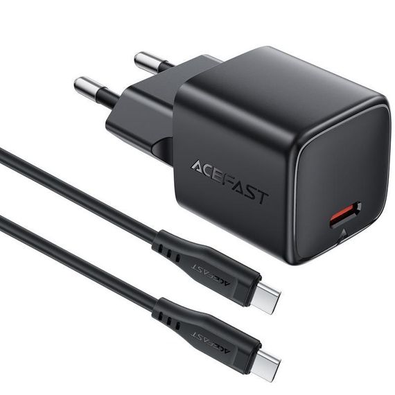 СЗУ Acefast A118 PD30W GaN (1USB-C) + кабель Type-C to Type-C Black | Зображення 1