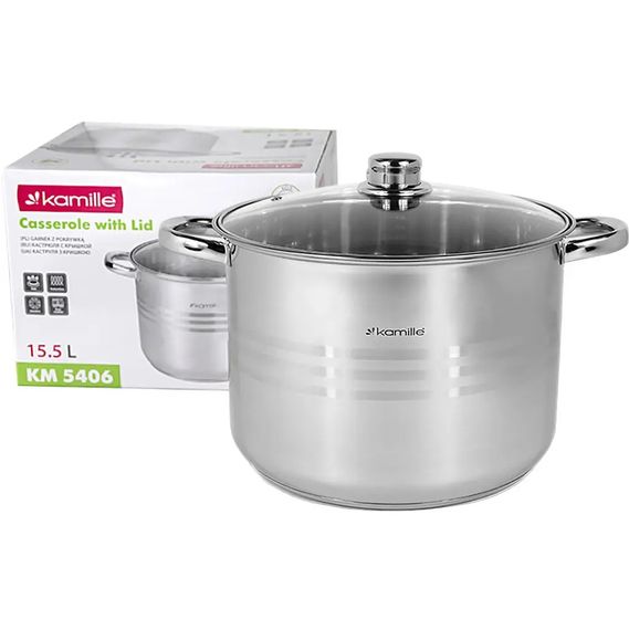 Кастрюля с крышкой Kamille KM-5406 15.5 л 30 см серебристая | Зображення 5