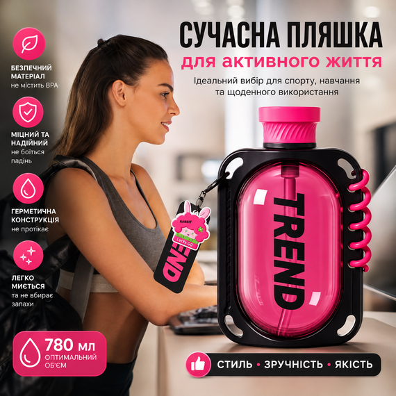 Пляшка для води TREND 780 мл — Червона, герметична з антиковзким покриттям та ремінцем | Зображення 2