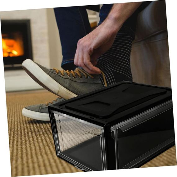 Коробка для взуття прозора пластикова складна велика, набір органайзерів 3 шт бокс чорний для зберігання кросівок | Зображення 1