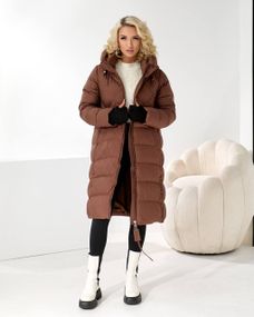 Коричневе зимове пальто колір шоколад преміум якості