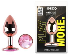 Анальная пробка EGZO Rose Gold Round Plug S с розовым кристаллом, розовое золото Sex Aura