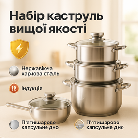 Набор кастрюль с инновационным антипригарным покрытием, Набор кастрюль хорошего качевства PZ-20