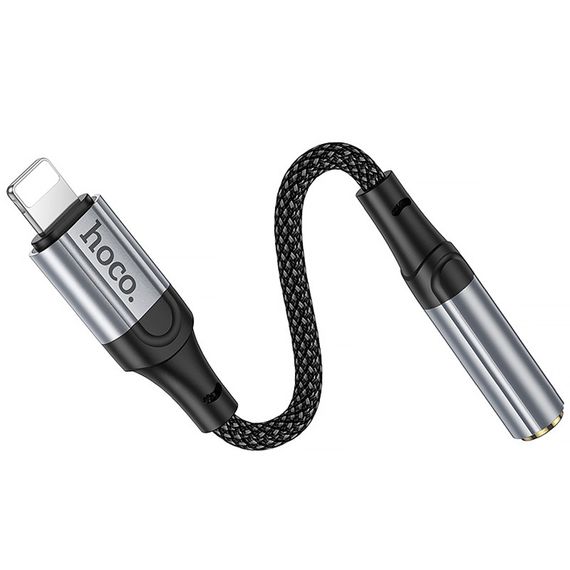 Аудіо кабель Aux Hoco LS36A Fresh 3.5mm to Lightning (0.12m) Metal gray | Зображення 4