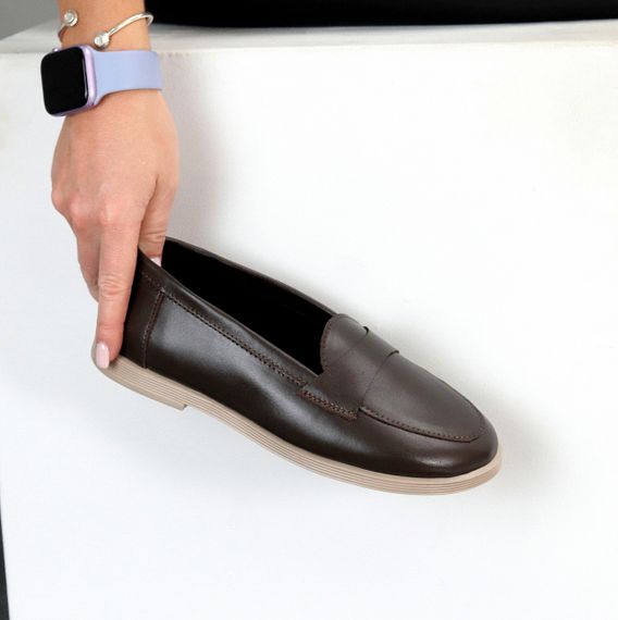 Класичні шкіряні лофери колір гіркий Шоколад виробництво Україна