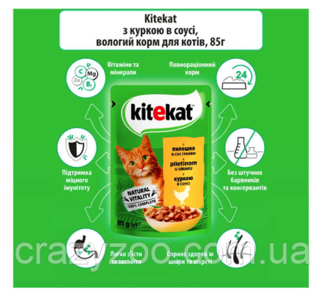 Вологий корм для котів Kitekat з куркою у соусі 85 г 453694 | Зображення 1