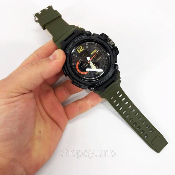 Годинник наручний чоловічий SKMEI 1343AG ARMY GREEN, годинник тактичний протиударний. Колір: зелений | Зображення 2
