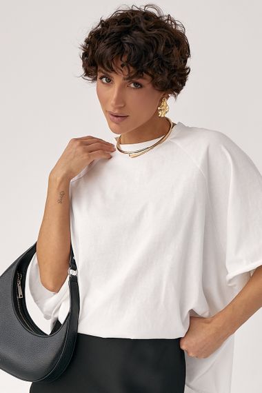 Однотонна вільна футболка з рукавами-реглан - молочний цвет, ONE SIZE (є розміри) | Зображення 4