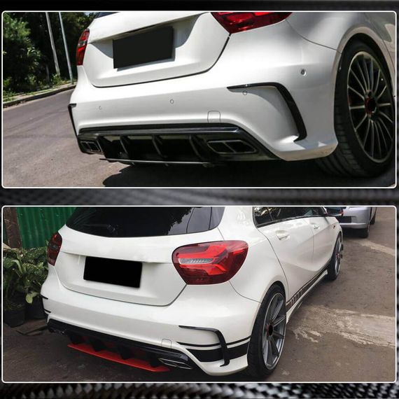 Накладки на задній бампер (для AMG-Line HB, Карбон) для Mercedes A-сlass W176 2012-2018 рр | Зображення 2