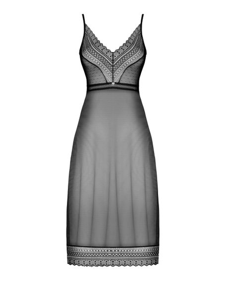 Напівпрозора довга сорочка Obsessive Estiqua chemise, чорний, асиметричний крій, XS/S | Зображення 4