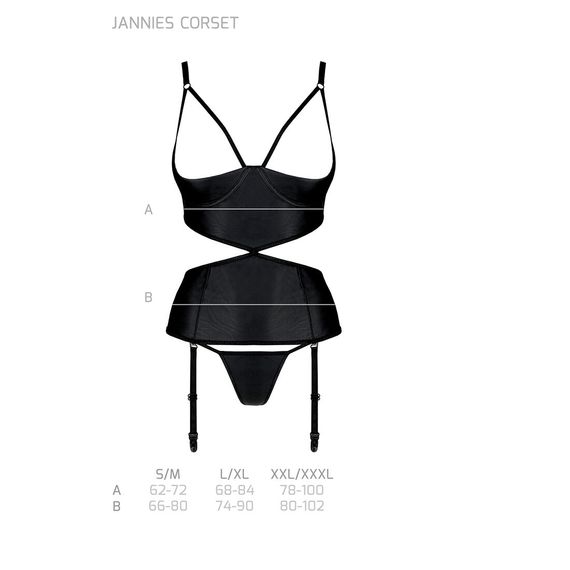 Корсет з відкритими грудьми Passion JANNIES CORSET XXL/XXXL black, стрінги в наборі | Зображення 4