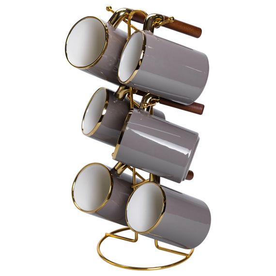 Набір із шести сірих чашок на металевій підставці (400 мл) | Зображення 4