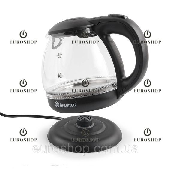Електрочайник, чайник електричний 1 л 1350-1650 Вт Domotec MS-7910, скляний чайник із підсвіткою | Зображення 2