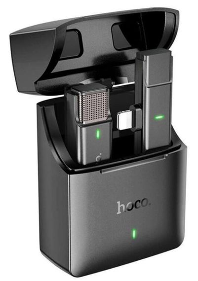 Беспроводной петличный микрофон с зарядным кейсом Hoco S31 Lightning Темно-серый | Зображення 9