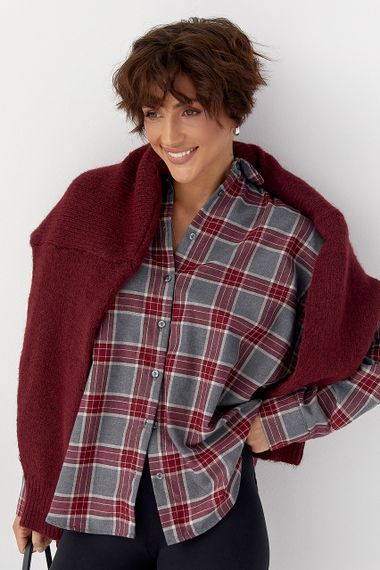 Сорочка в клітинку з подовженою спинкою - темно-червоний цвет, M (є розміри) | Зображення 4