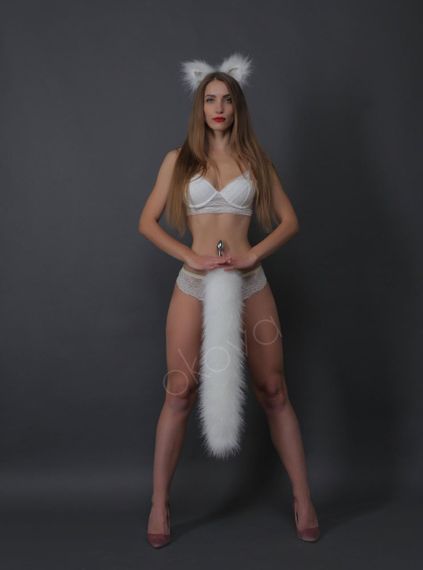 Анальный меховой хвост без пробки, Белый, OKOVA 60 см. sexstyle | Зображення 5