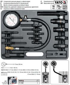 Набір компрессометр для дизельних двигунів P =70 Bar 16предм YATO-7307