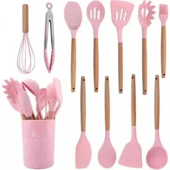 УЦЕНКА! Набор принадлежностей силикон 12 предметов Kitchen Set RD-1204 Розовый (Плохая упаковка,трещина 3054)